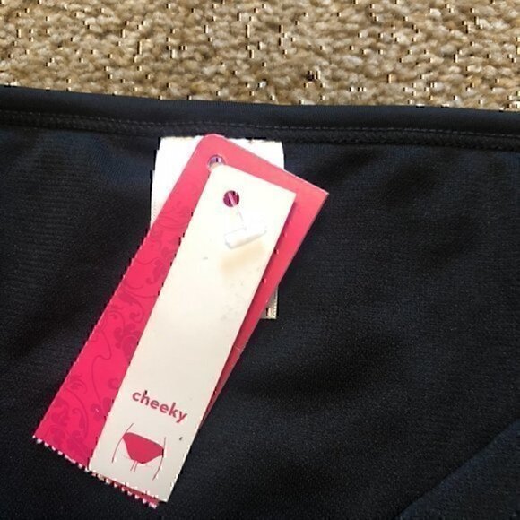 NEW NWT XHILARATION Mesh Inset Bikini Bottom Solid Black Semi Sheer Bikini XL - Picture 4 of 7